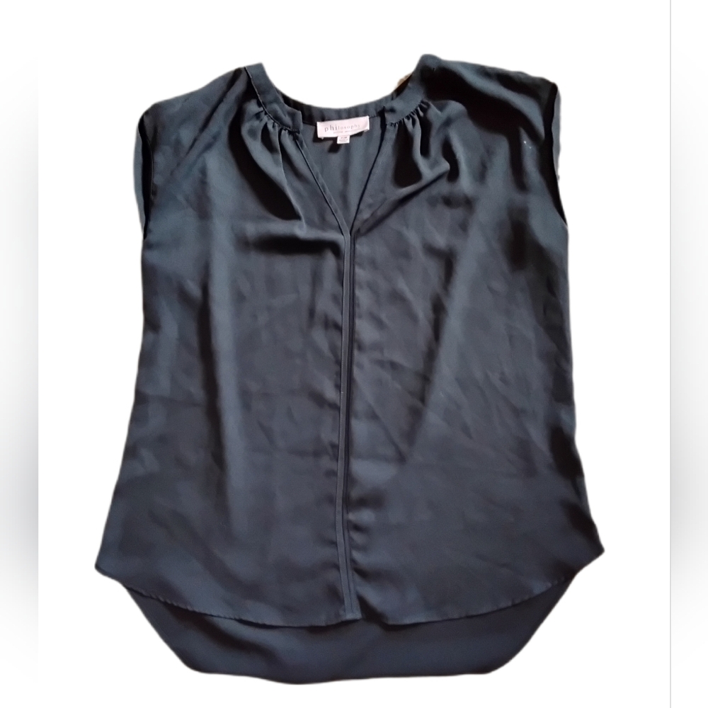 Philosophy Blouse Top Black V-Neck Sleeveless‎ Petite Medium Women's